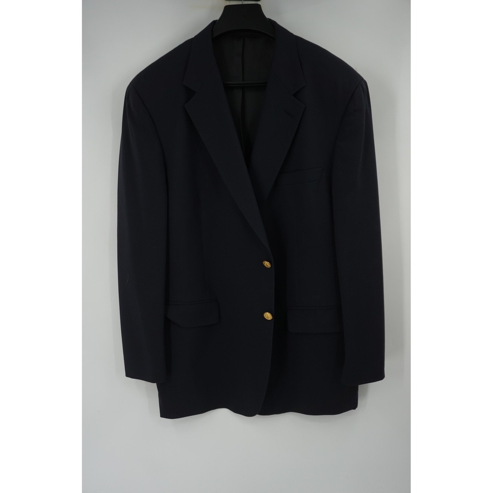 Brooks Brothers Brooksaire 2-Button Blazer Navy Blue Gold Buttons 46R